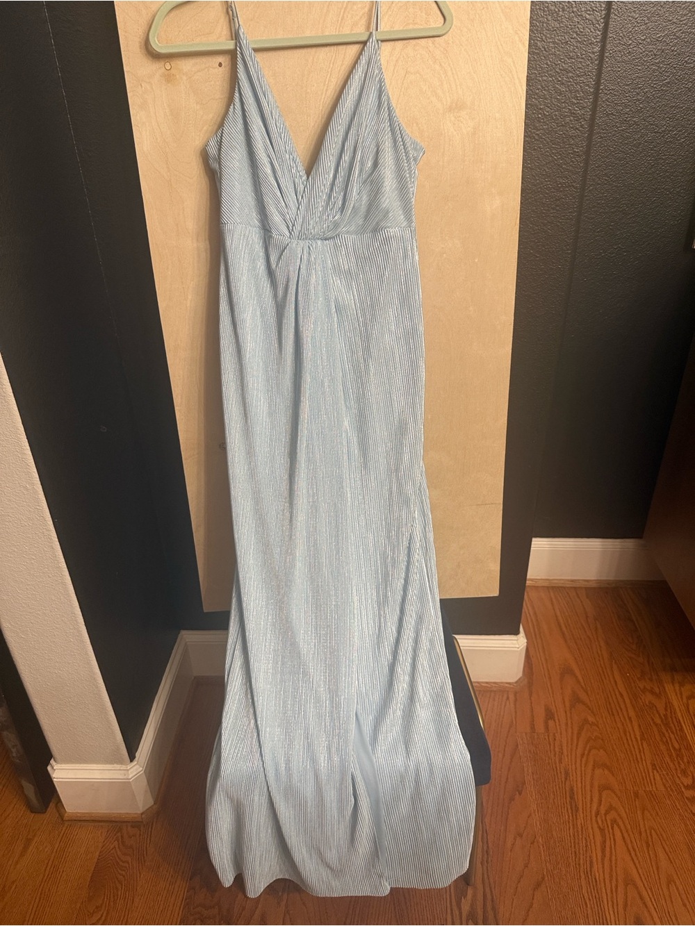 Aidan by Aidan Mattox Light Blue Shimmer V-Neck Maxi Dress